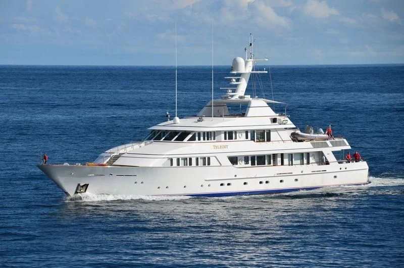 a white boat in the water aboard TELEOST Yacht for Sale
