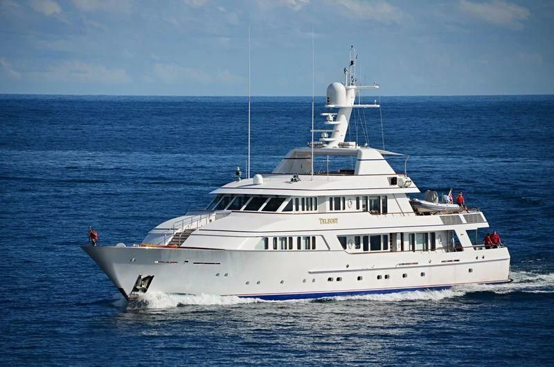a white boat in the water aboard TELEOST Yacht for Sale
