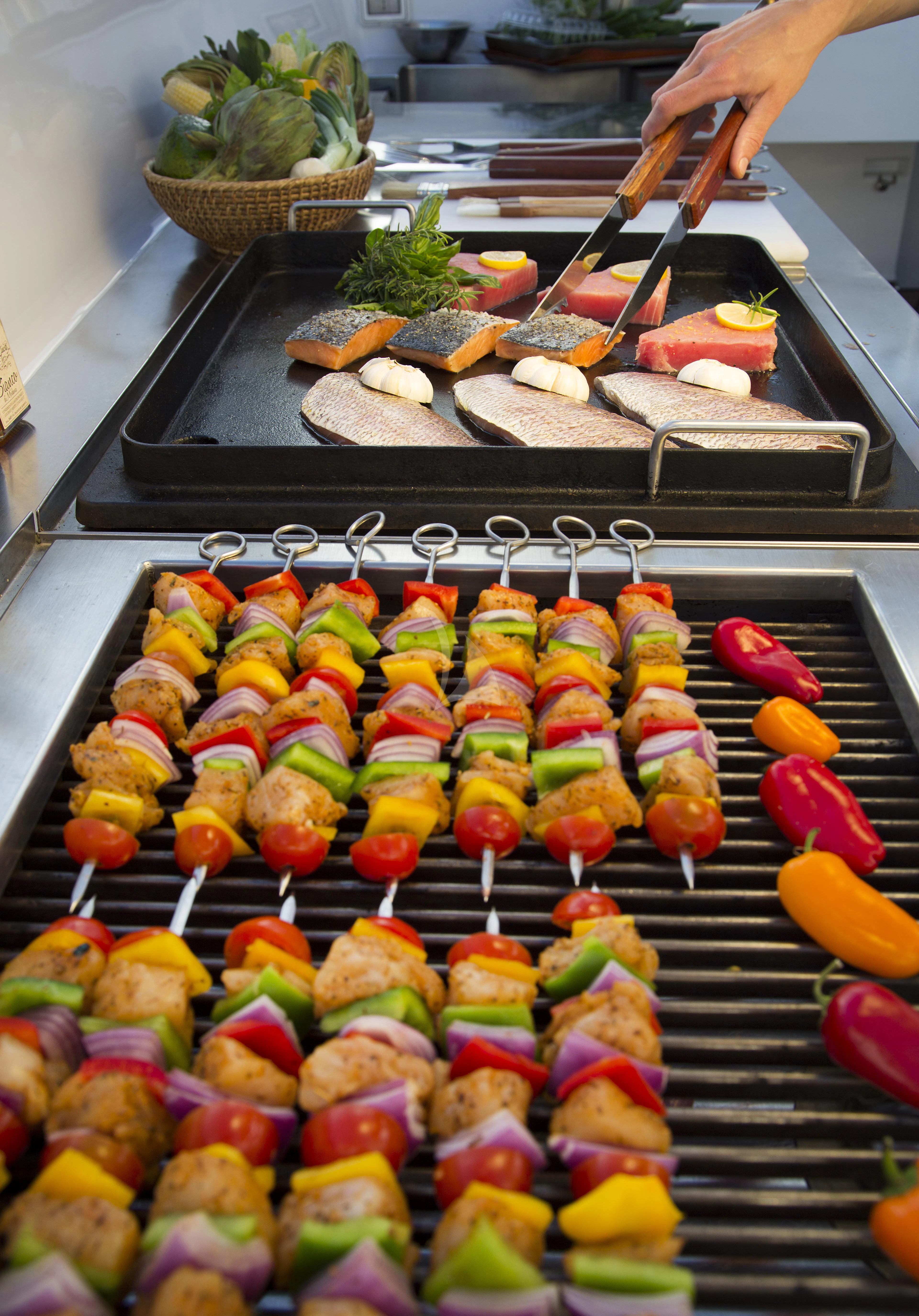 a buffet with food aboard TELEOST Yacht for Sale