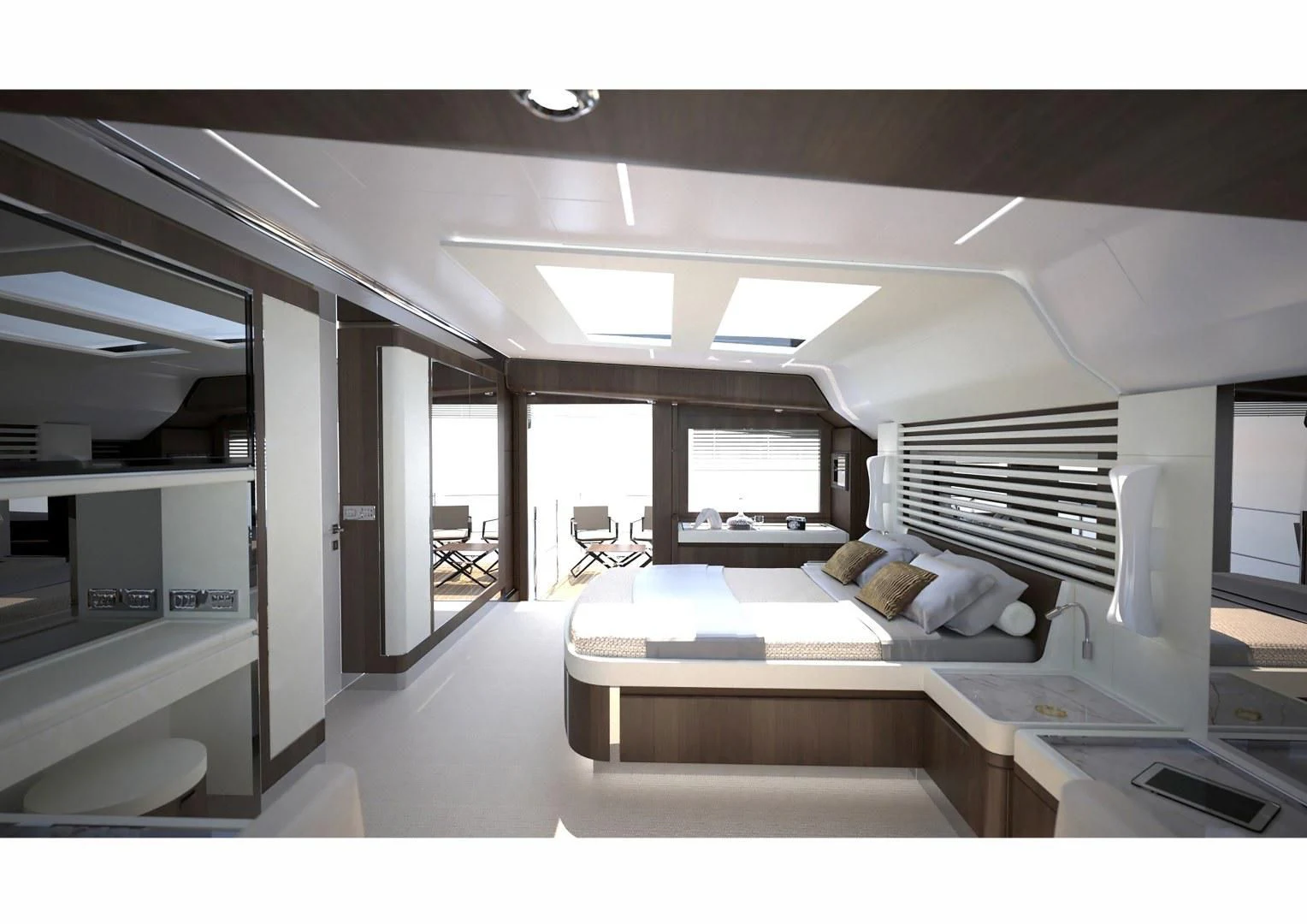 a room with a bed and a desk aboard SEDA Yacht for Sale