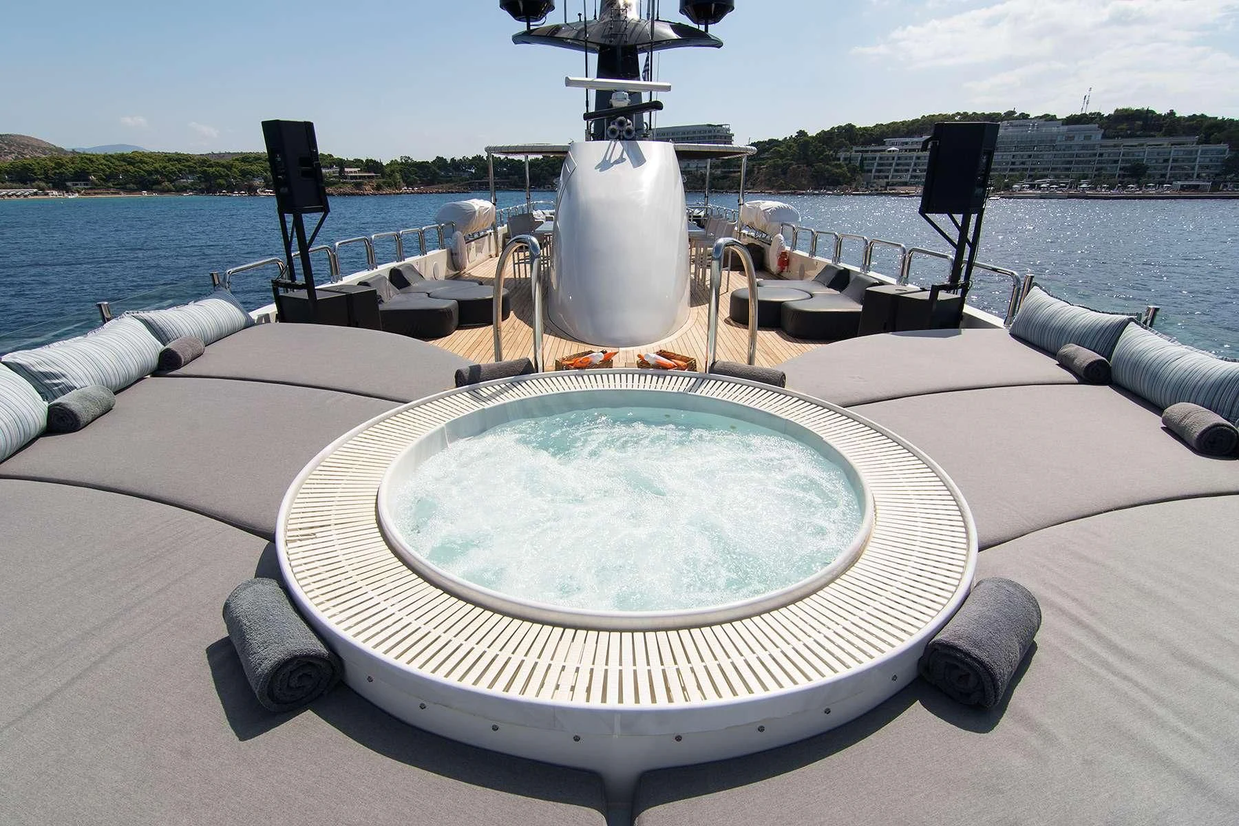 a round white pool on a boat aboard HALLO Yacht for Sale