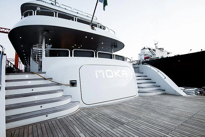 a boat on a dock aboard HALLO Yacht for Sale