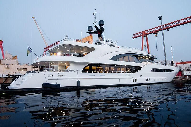 a white boat in the water aboard HALLO Yacht for Sale