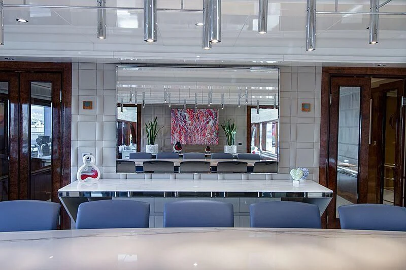 a room with a large window aboard HALLO Yacht for Sale