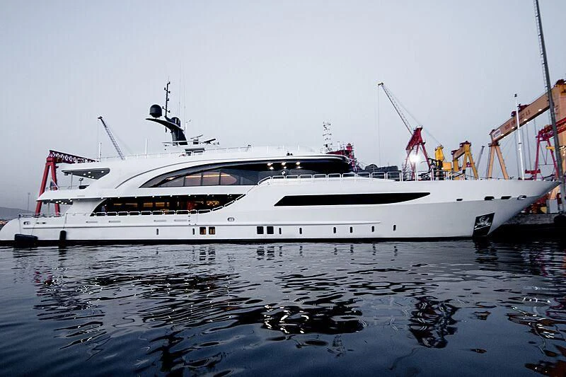 a white boat in the water aboard HALLO Yacht for Sale