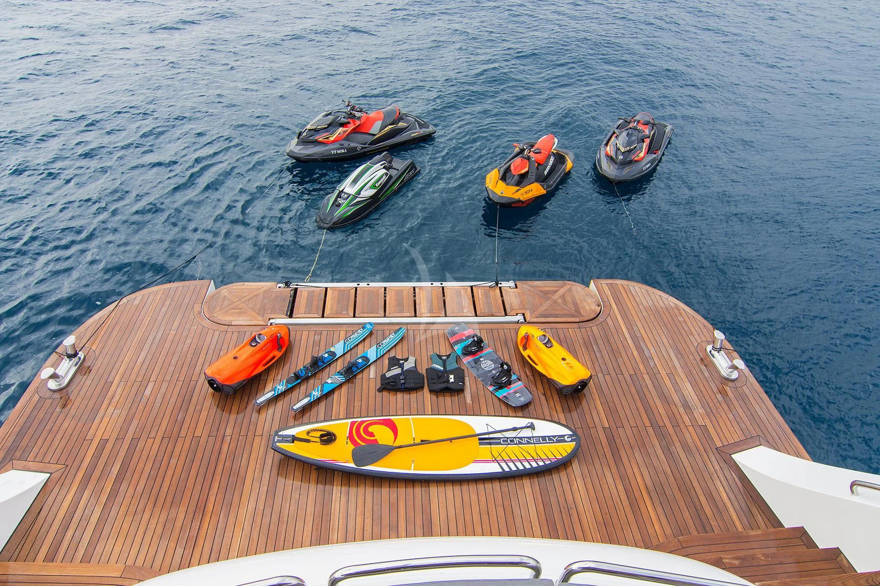 a group of boats on a dock aboard HALLO Yacht for Sale