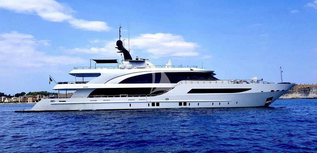 a white yacht in the water aboard HALLO Yacht for Sale