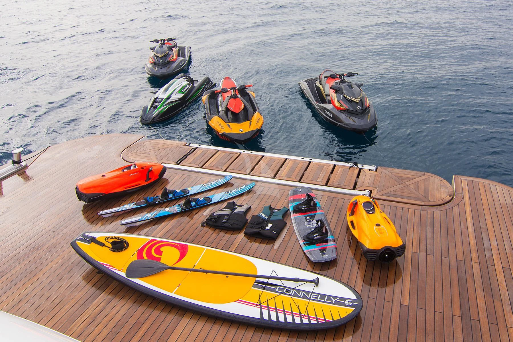 a group of boats on a dock aboard HALLO Yacht for Sale