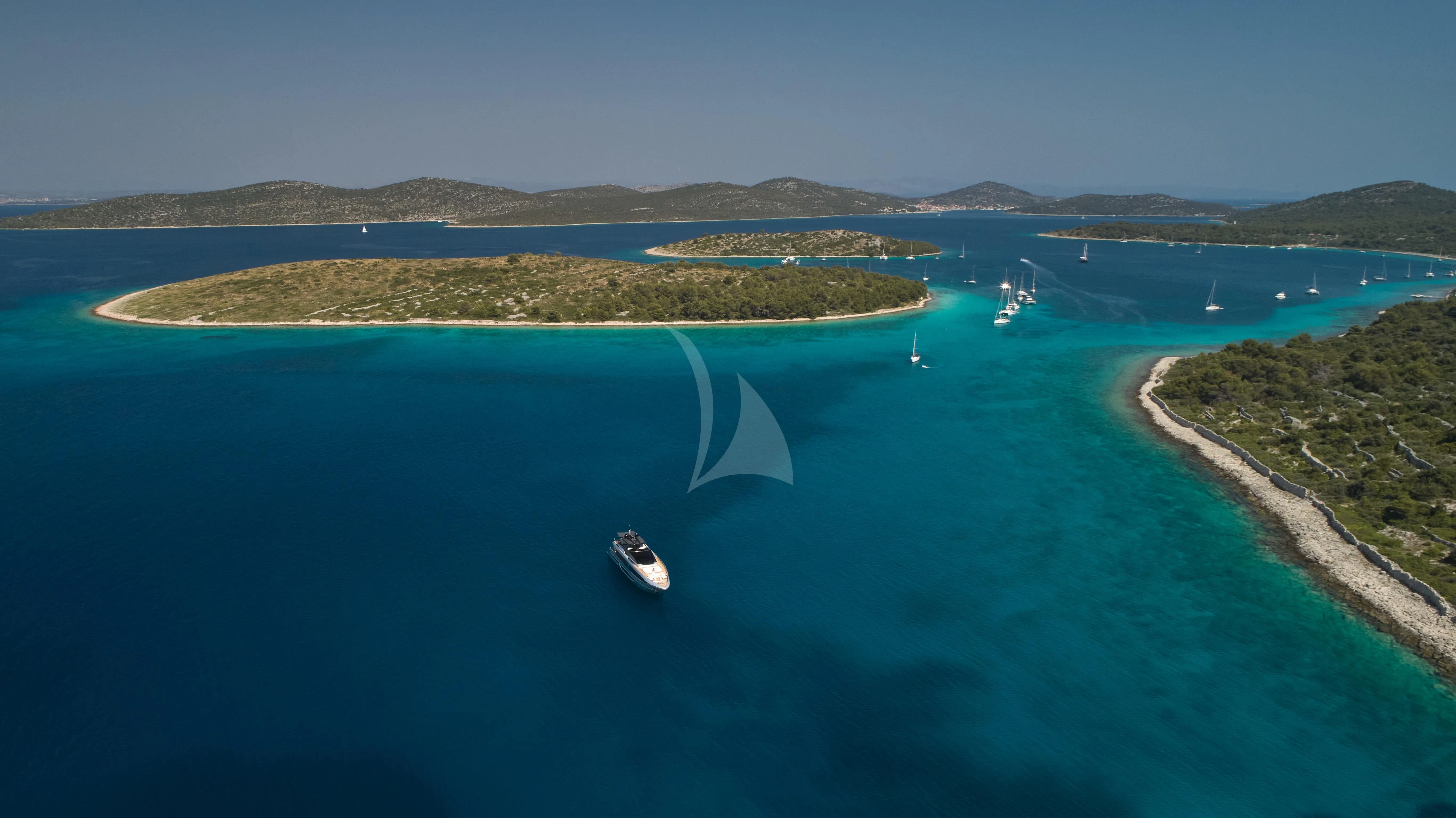 a high angle view of a beach aboard NIKITA Yacht for Sale