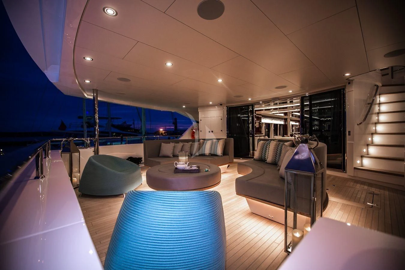 a modern looking living room aboard AQUA LIBRA Yacht for Charter