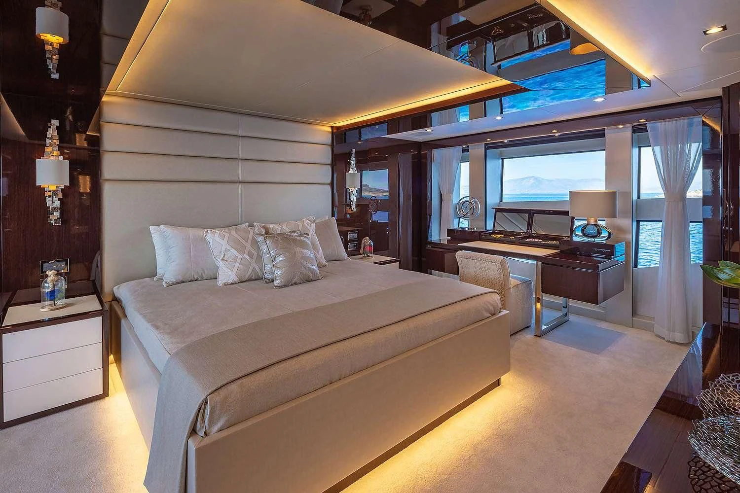 a bed in a room aboard AQUA LIBRA Yacht for Charter