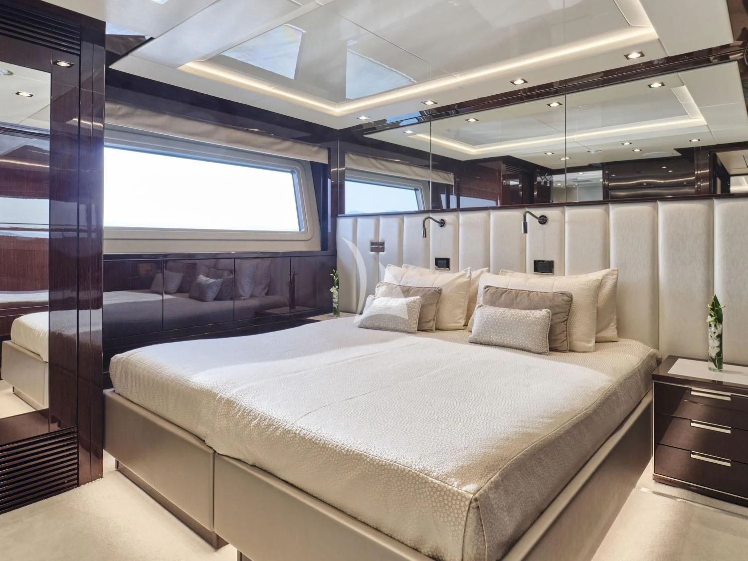 a bed in a room aboard AQUA LIBRA Yacht for Charter