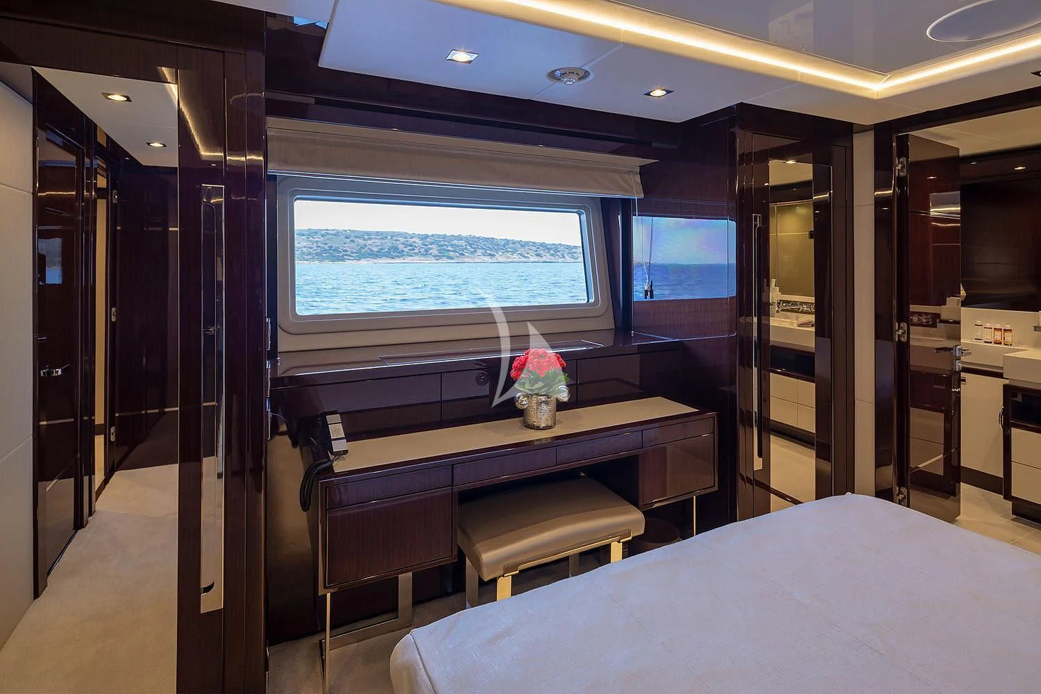 a room with a table and chairs aboard AQUA LIBRA Yacht for Charter