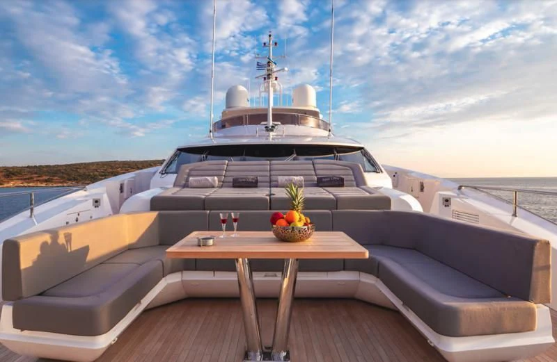 a boat on a water body aboard AQUA LIBRA Yacht for Charter