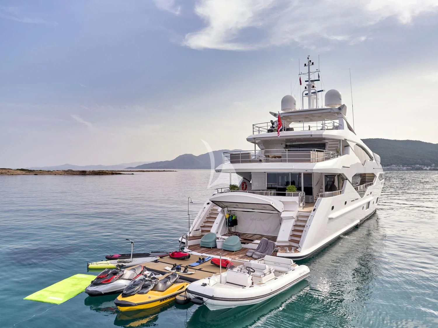 a boat in the water aboard AQUA LIBRA Yacht for Charter