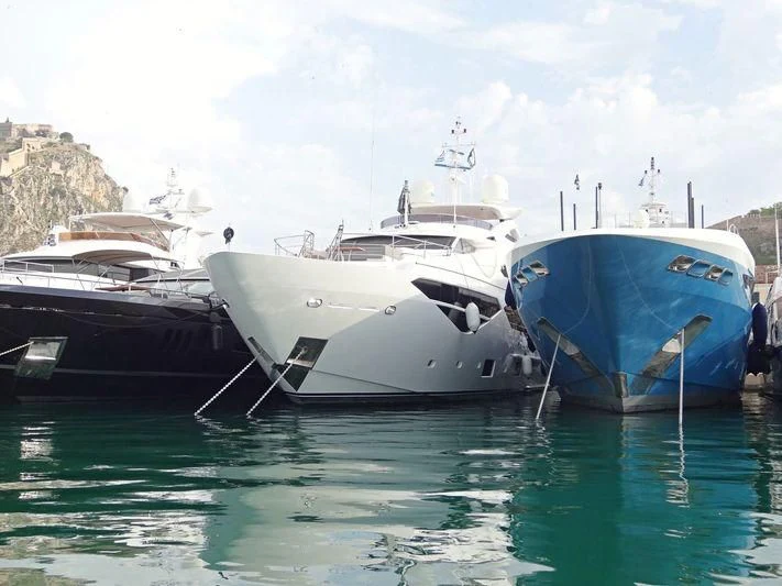 several boats in the water aboard AQUA LIBRA Yacht for Charter