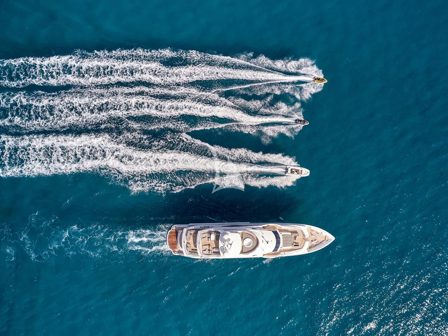 a logo in the water aboard AQUA LIBRA Yacht for Charter