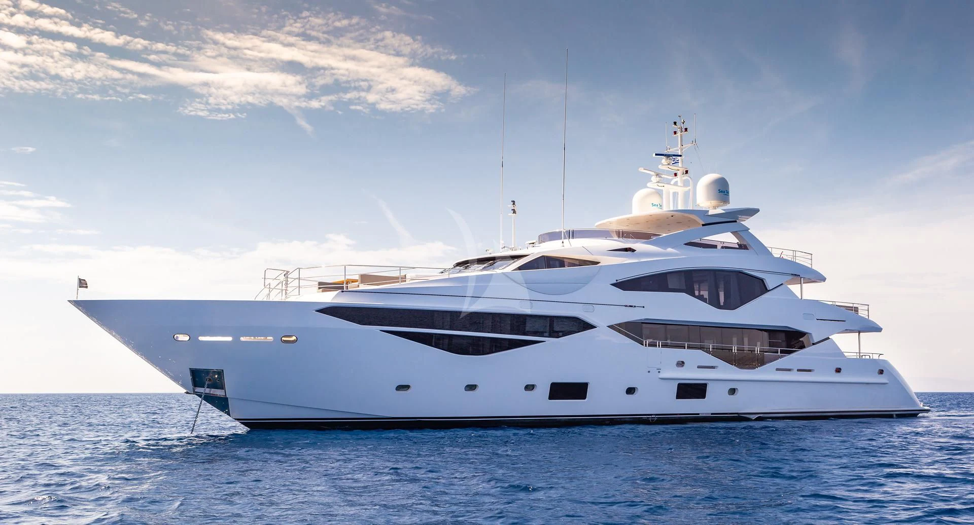 a white yacht in the water aboard AQUA LIBRA Yacht for Charter