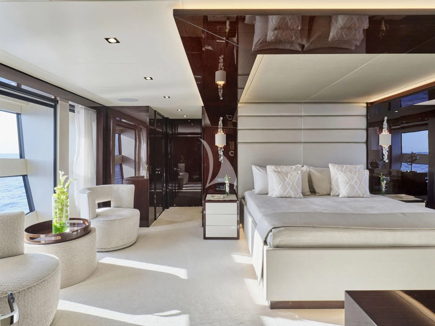 a modern looking living room aboard AQUA LIBRA Yacht for Charter