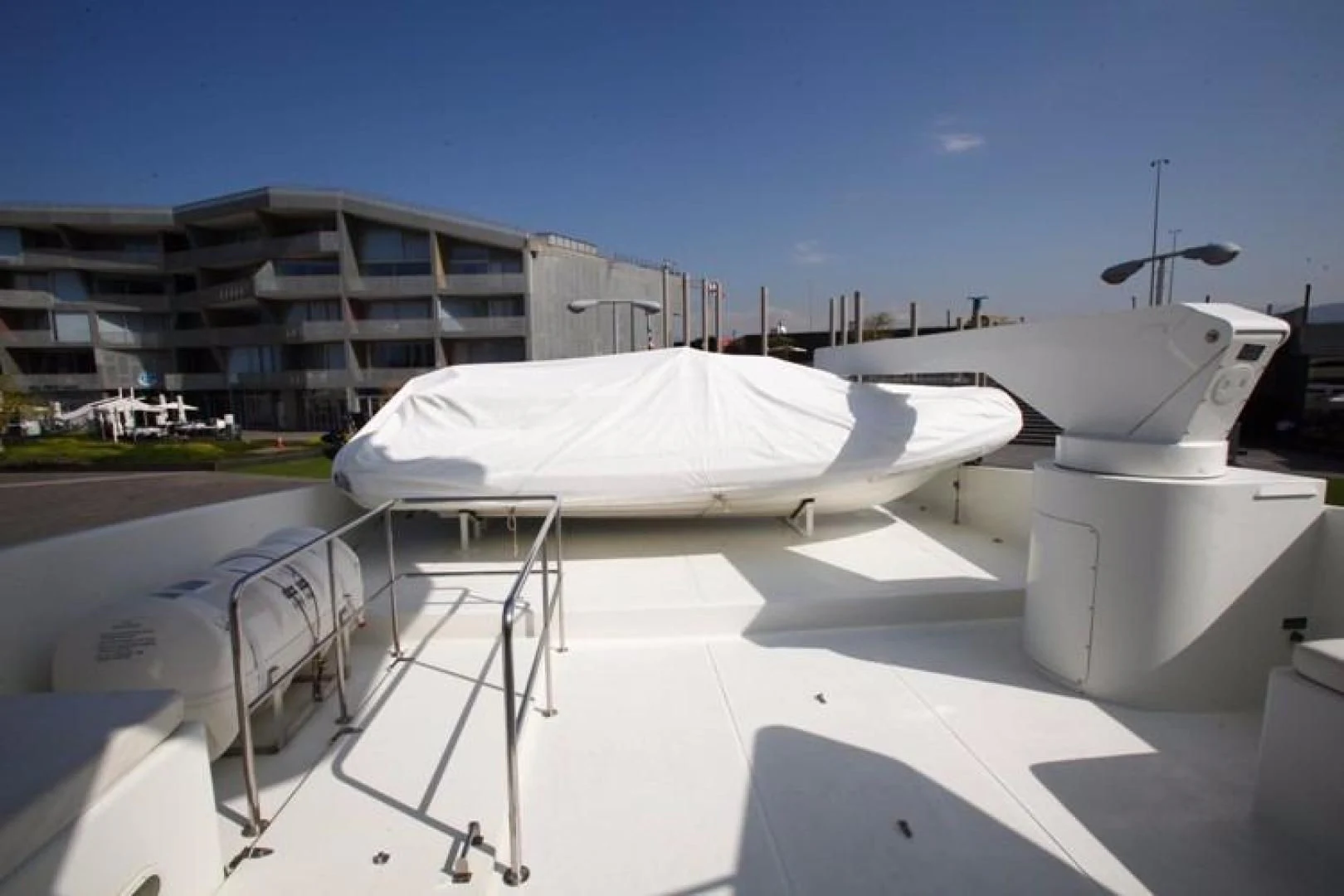 a white satellite dish on a white surface aboard TAMTEEN Yacht for Sale