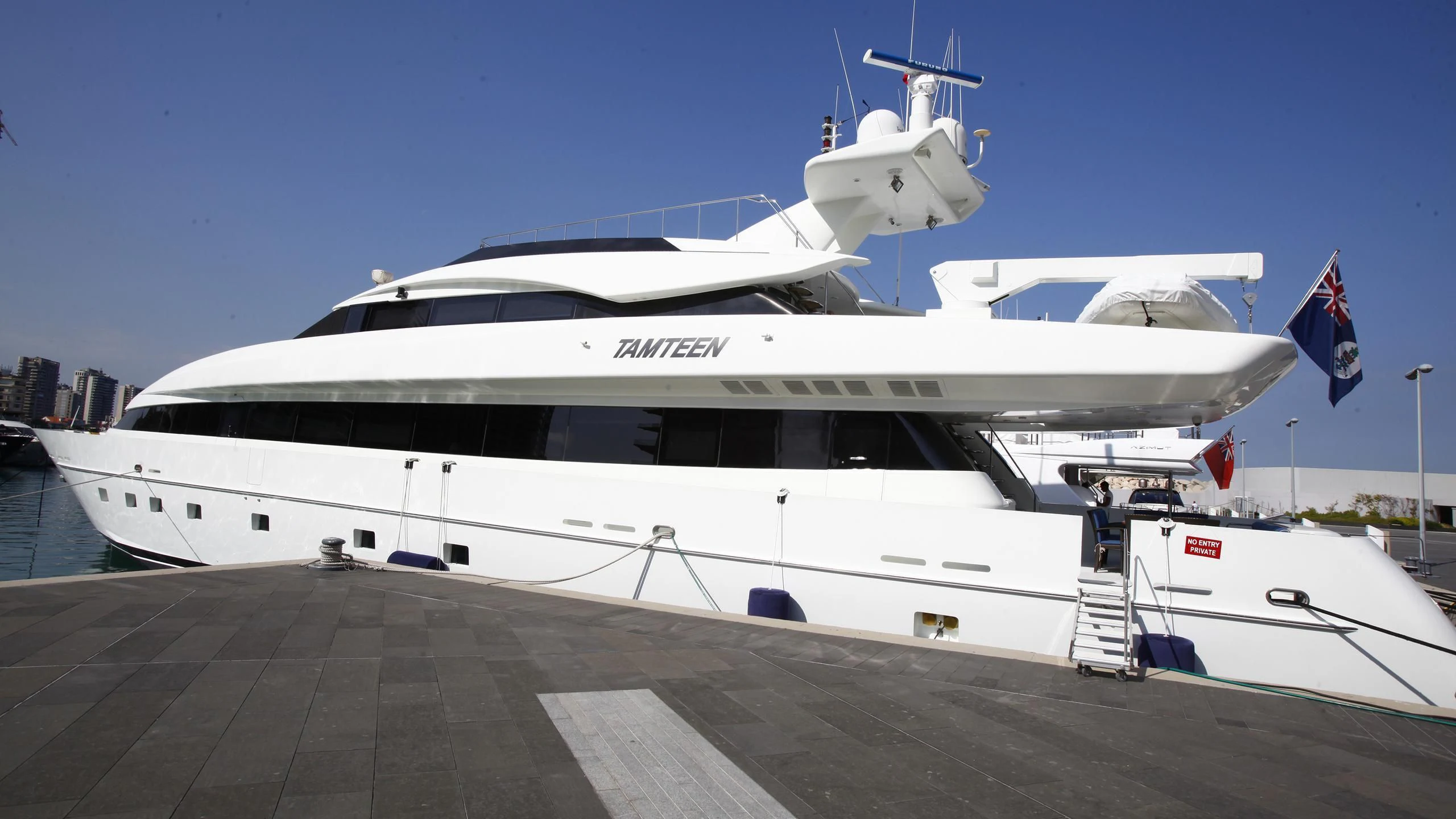 a large white yacht aboard TAMTEEN Yacht for Sale