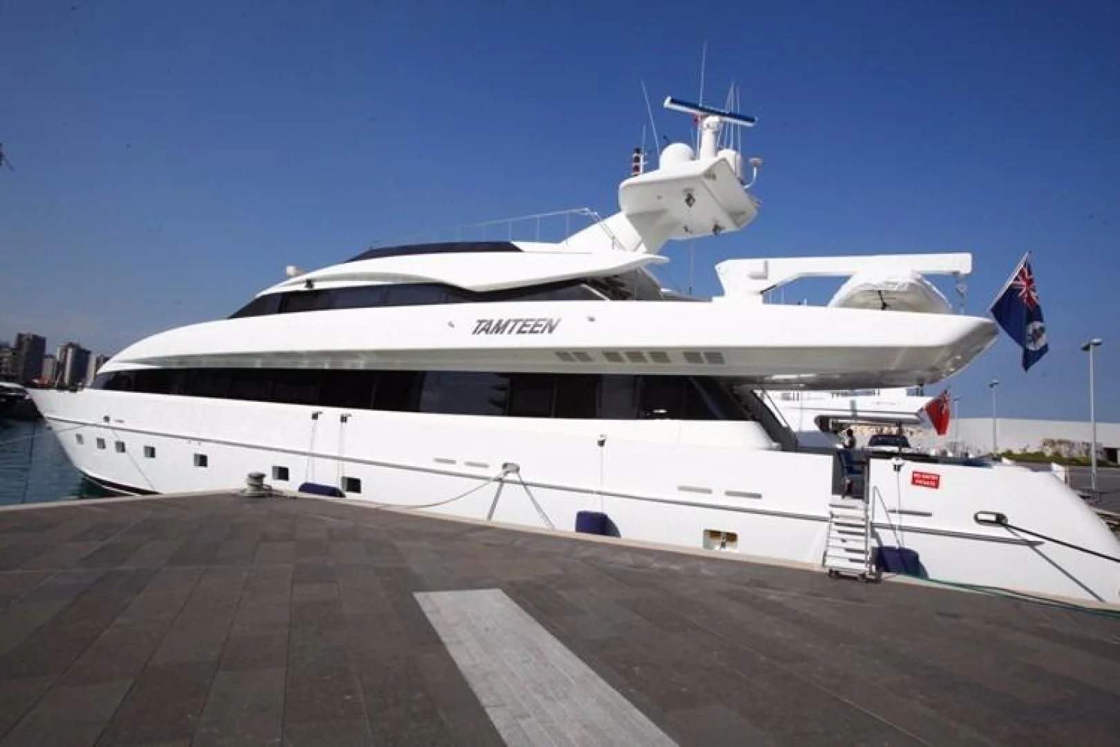 a large white yacht aboard TAMTEEN Yacht for Sale