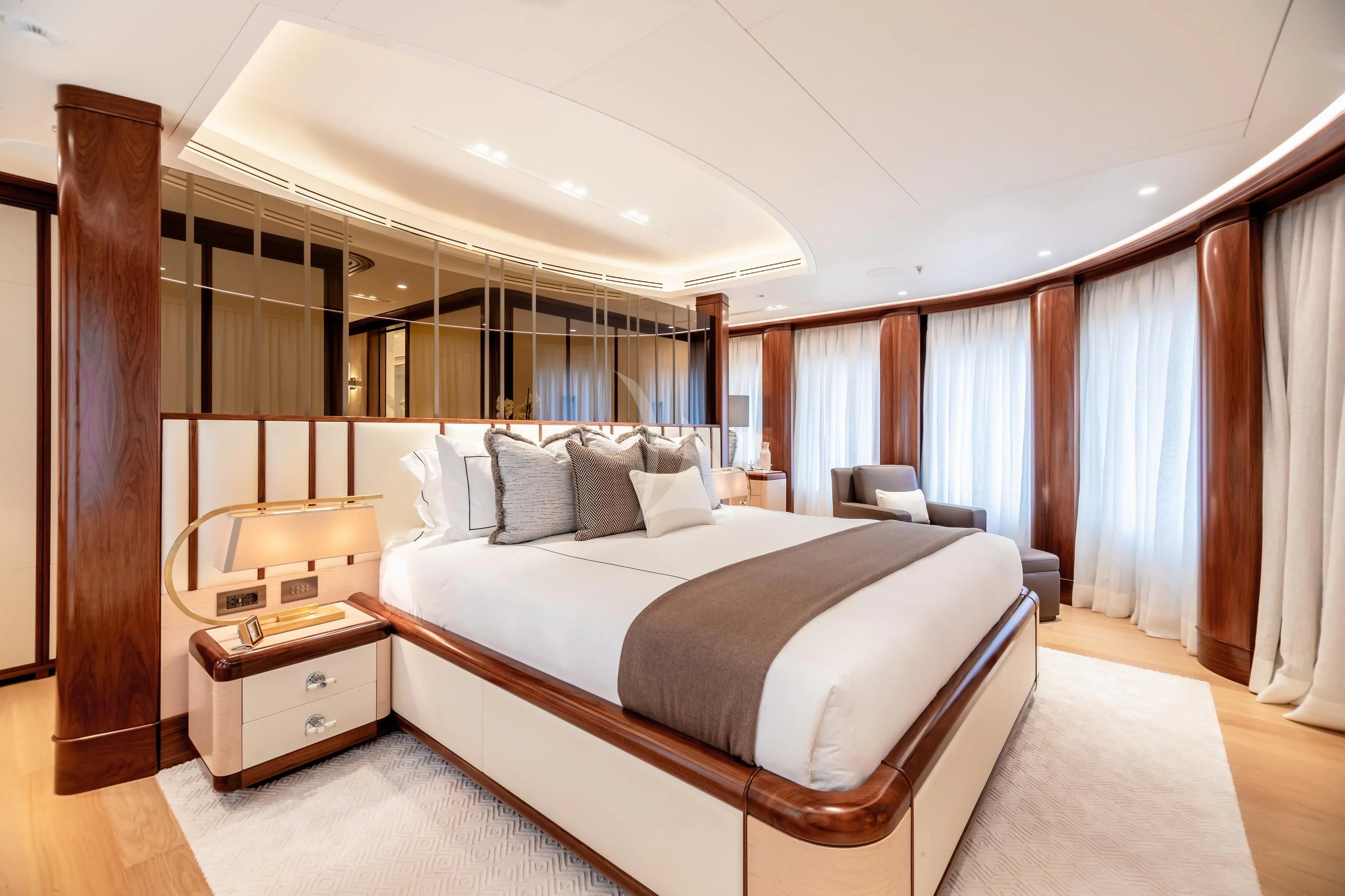 a bed in a room aboard CALEX Yacht for Sale