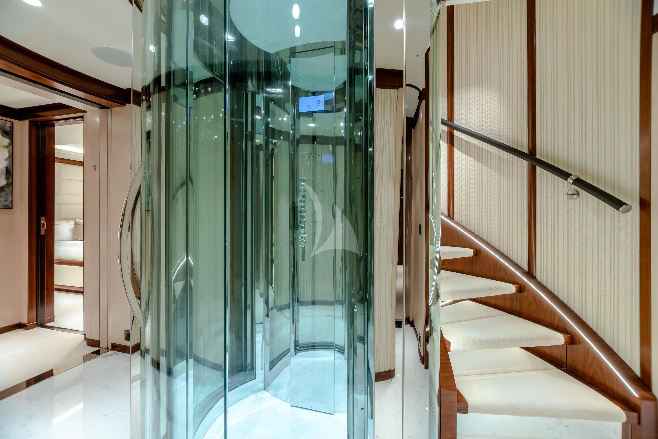 a glass shower enclosure aboard CALEX Yacht for Sale