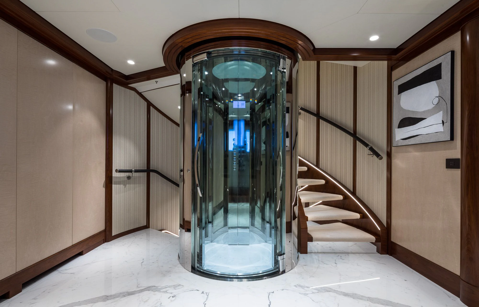 a large glass shower in a room aboard CALEX Yacht for Sale