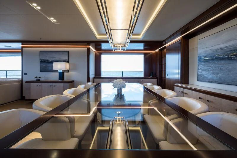 a room with a large window aboard CALEX Yacht for Sale