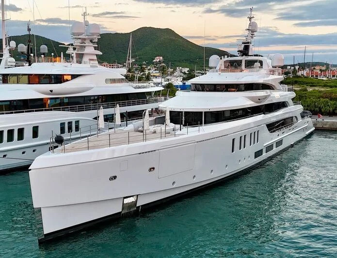 a group of boats in a harbor aboard CALEX Yacht for Sale
