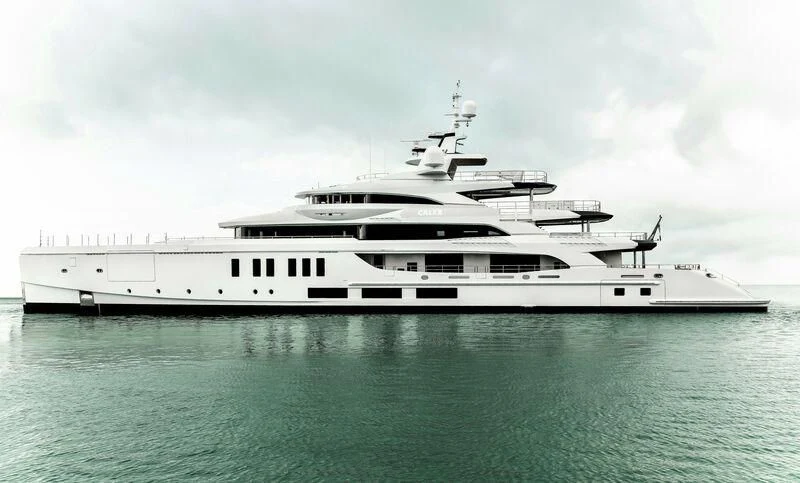 a large white ship aboard CALEX Yacht for Sale