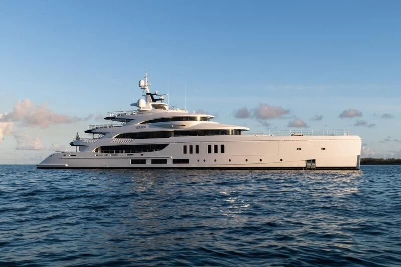 a white boat in the water aboard CALEX Yacht for Sale