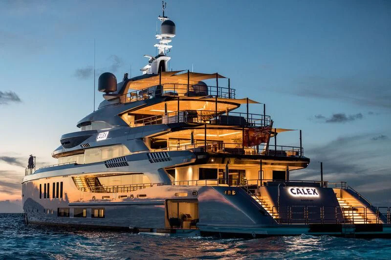 a large ship in the water aboard CALEX Yacht for Sale