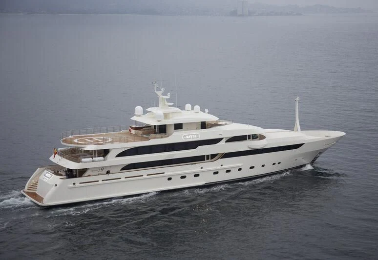 a large white yacht aboard MAYBE Yacht for Sale