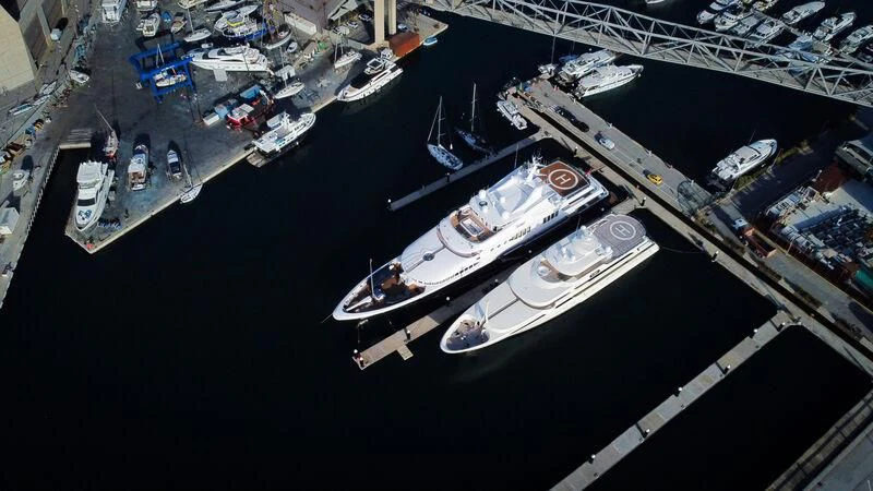 a high angle view of a city aboard MAYBE Yacht for Sale