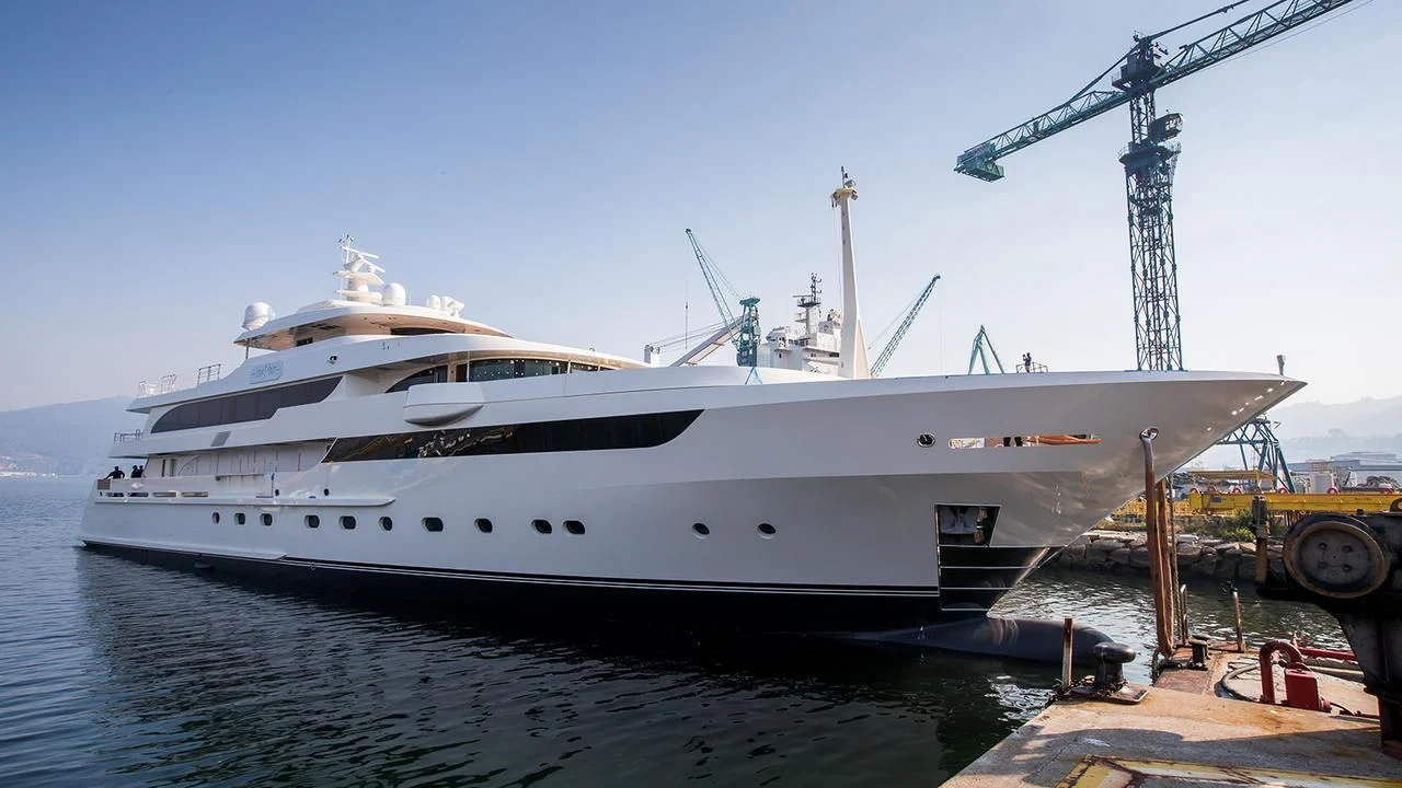 a large white ship aboard MAYBE Yacht for Sale