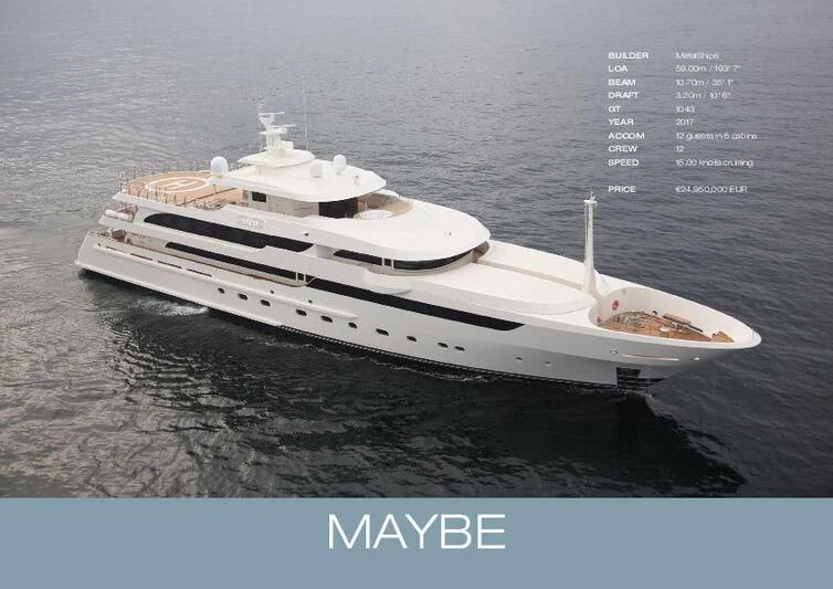 a white yacht in the water aboard MAYBE Yacht for Sale