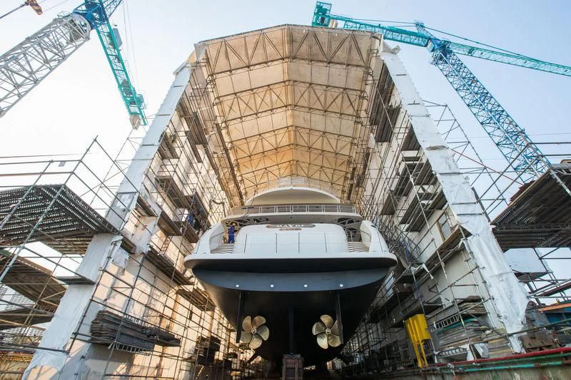 a large metal tower aboard MAYBE Yacht for Sale