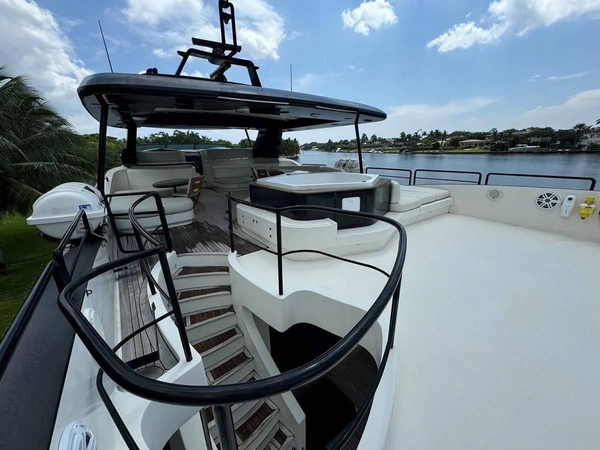 a boat with a satellite dish on it aboard AZIMUT 100/32 Yacht for Sale
