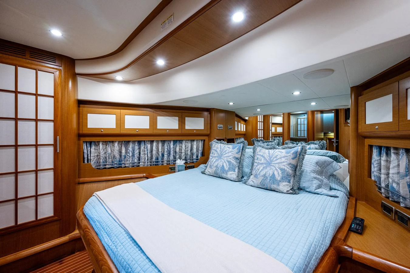 a large bedroom with a large bed aboard KNOT NANNY'S Yacht for Sale