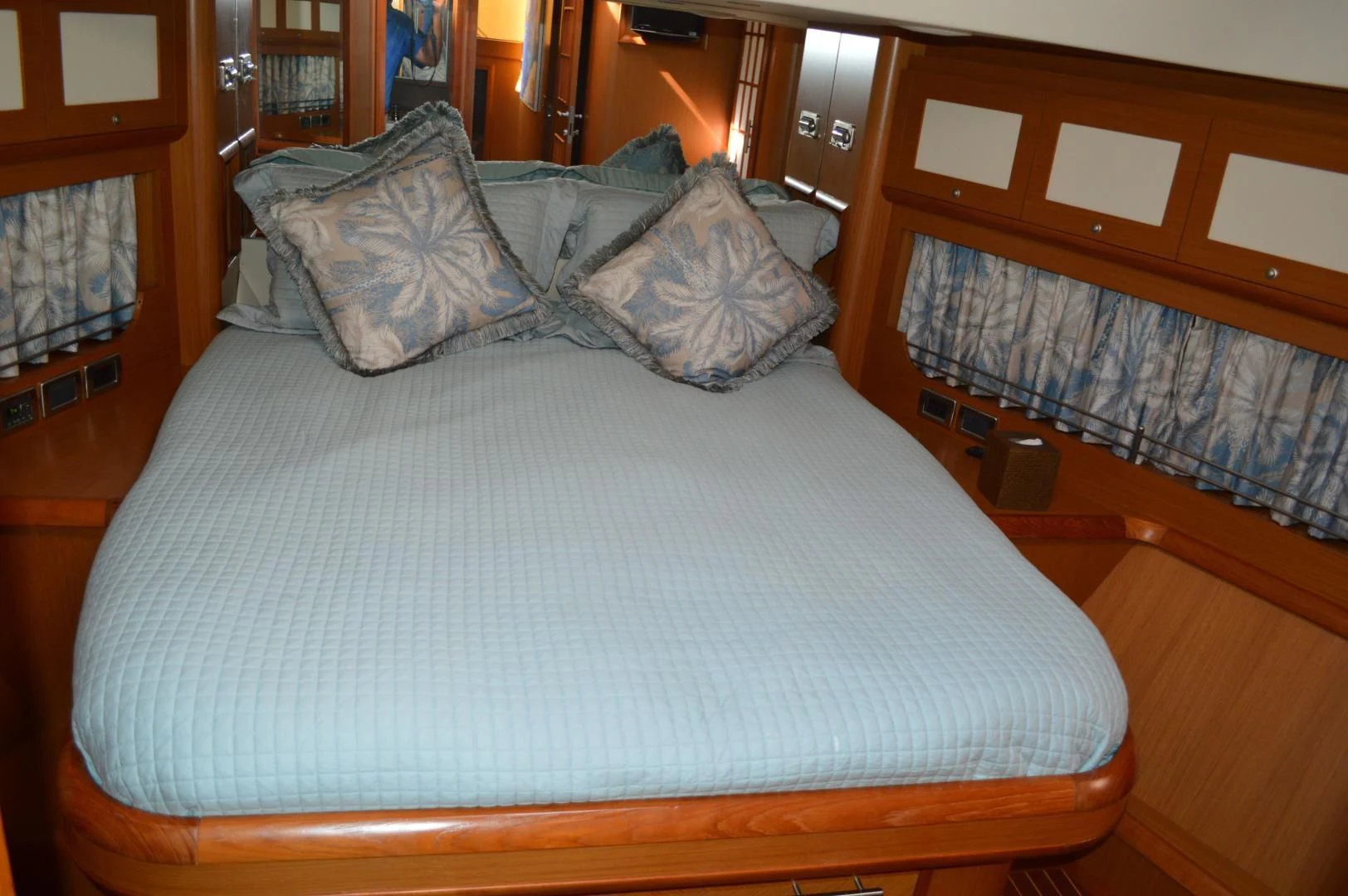 a bed with a white sheet aboard KNOT NANNY'S Yacht for Sale