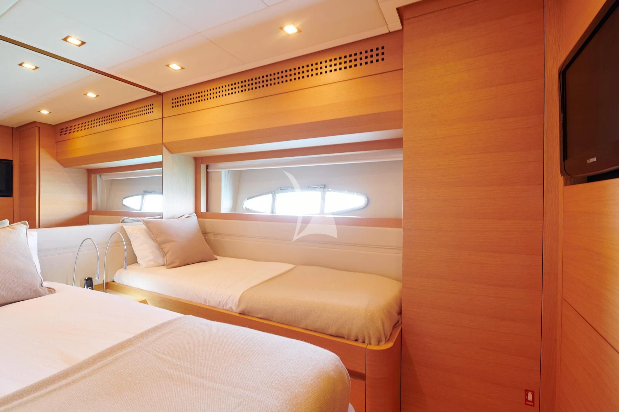 a room with a bed and a tv aboard WAHOO Yacht for Sale