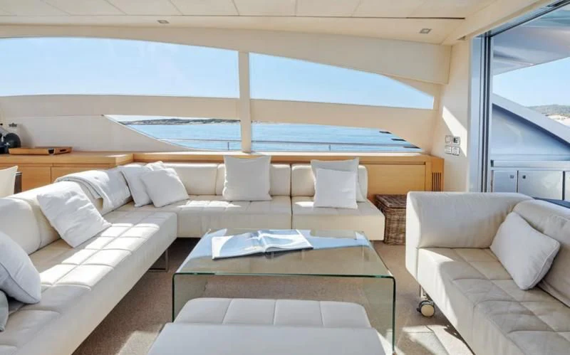 a living room with a large window aboard WAHOO Yacht for Sale