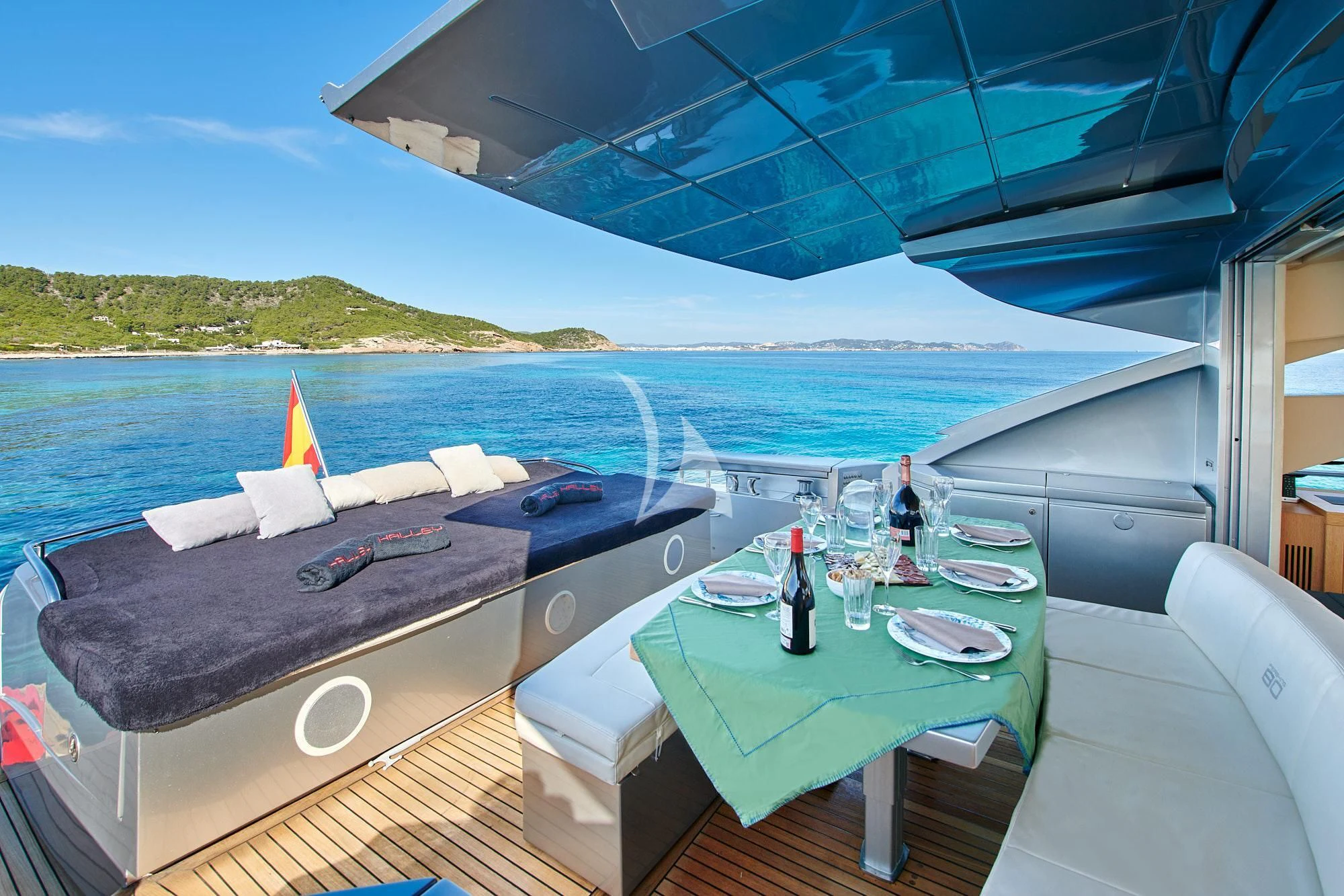 a table on a boat aboard WAHOO Yacht for Sale