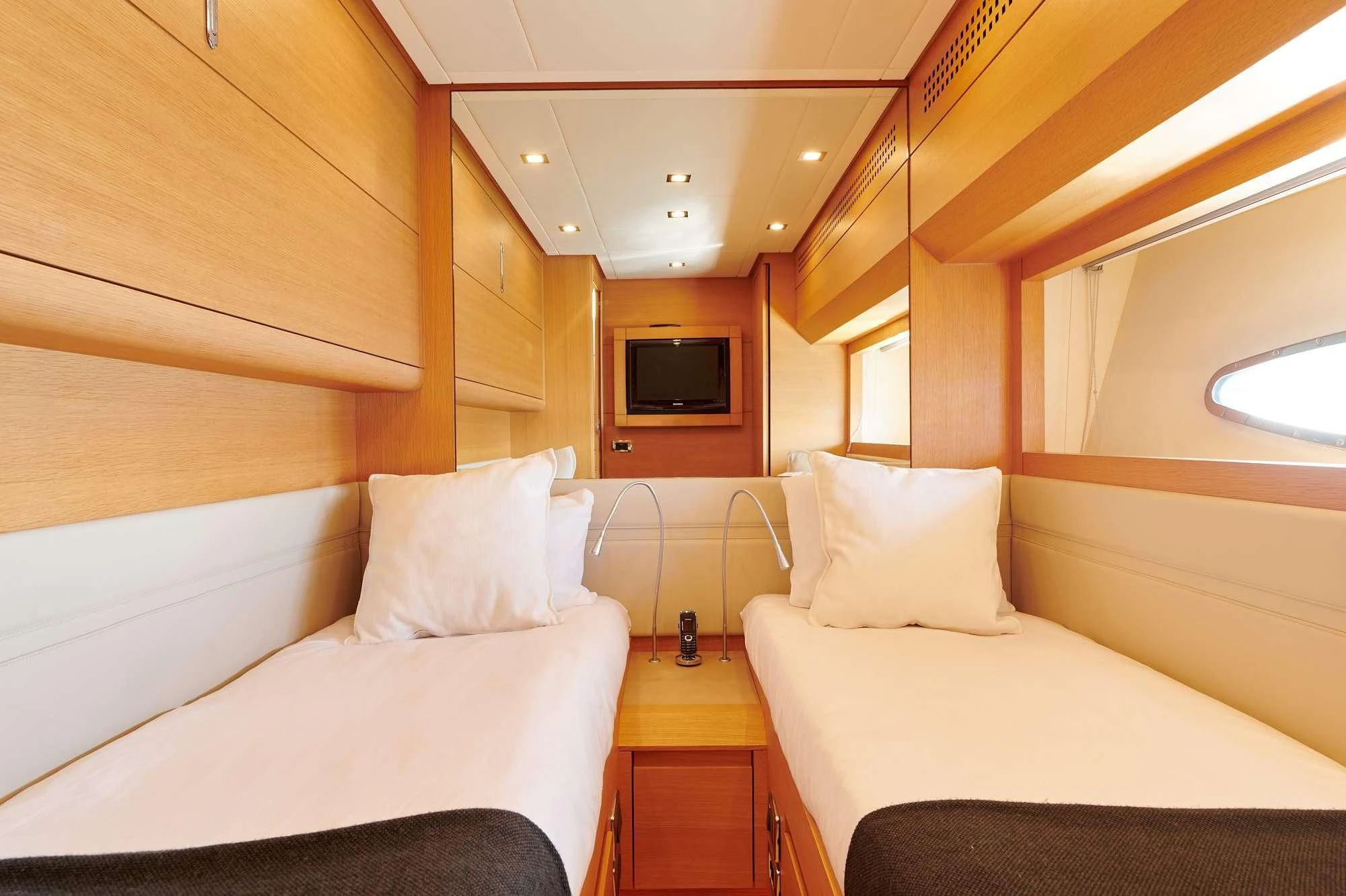 a room with two beds aboard WAHOO Yacht for Sale
