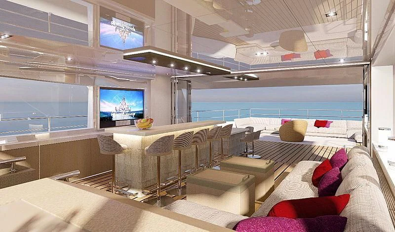 a room with a bed and a tv aboard HARMONY Yacht for Sale
