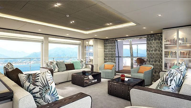 a living room with a large window aboard HARMONY Yacht for Sale
