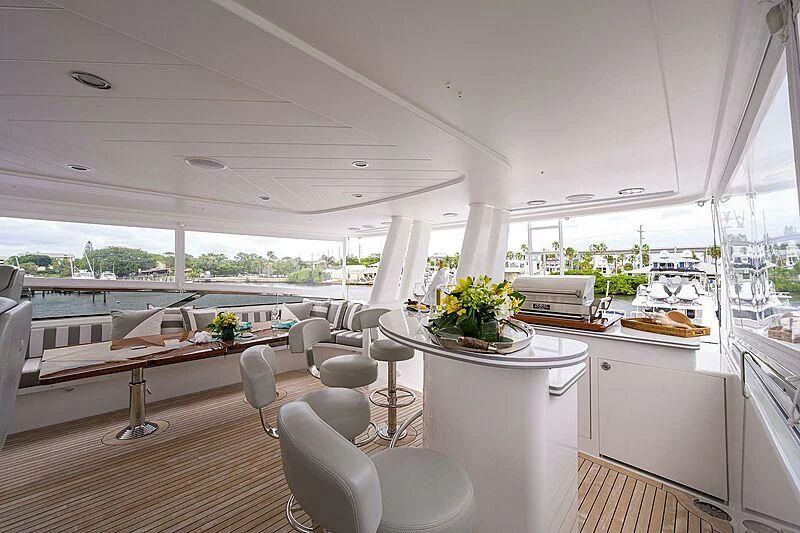 a large open kitchen and dining area aboard UNWINED Yacht for Charter