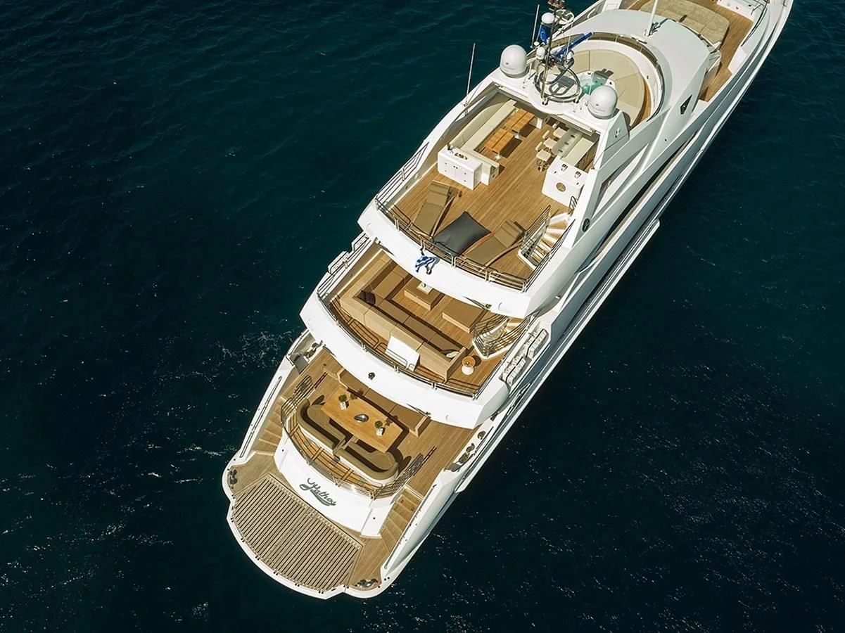 a high angle view of a ship aboard PATHOS Yacht for Sale